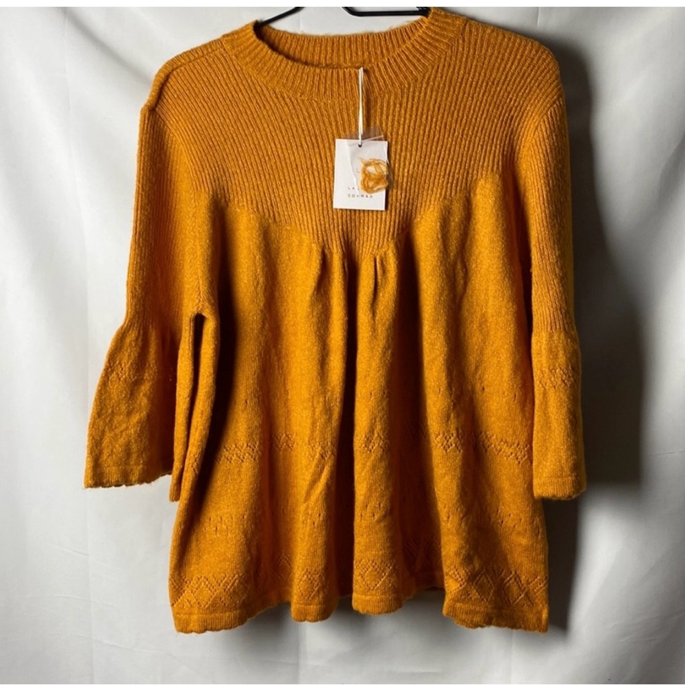 LAUREN CONRAD WO SIZE LARGE DEEP MUSTARD GOLD SWEATER BELL BOTTOM SLEEVE